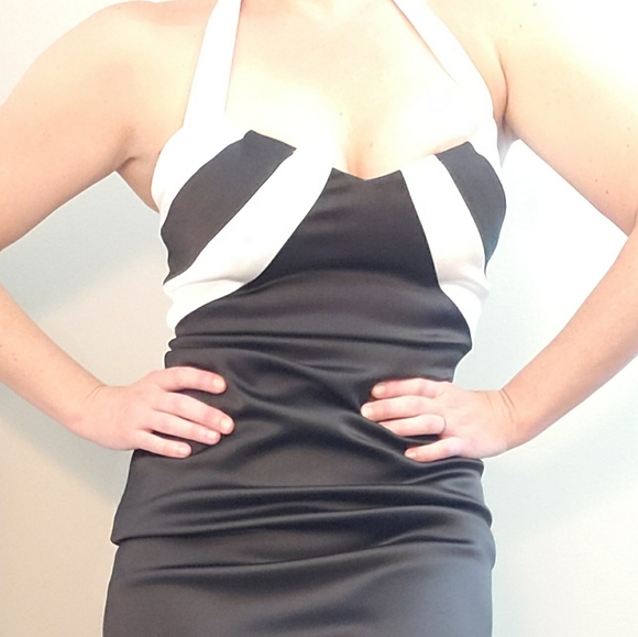 Cache tuxedo ruched halter satin cocktail dress circa 2006 - Picture 6 of 6